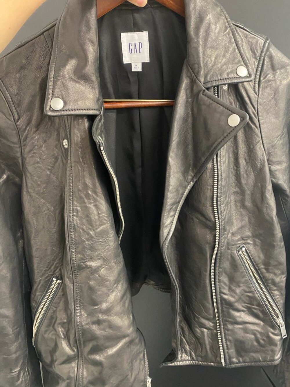 GAP Black Leather Moto Jacket NWT Size Medium $248 Retail - Picture 8 of 8